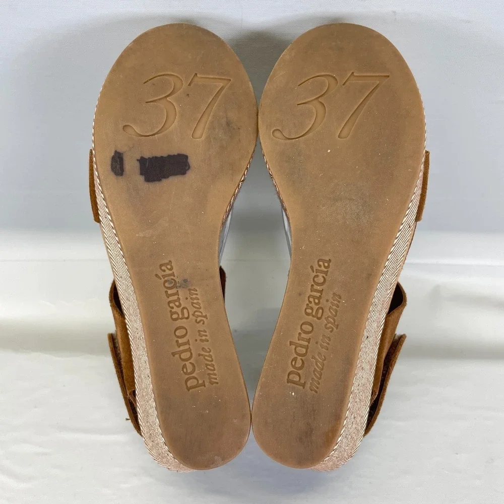 Pedro Garcia Platform Wedge Sandals Womens Size 37 US 7 Brown Suede Strap Shoes